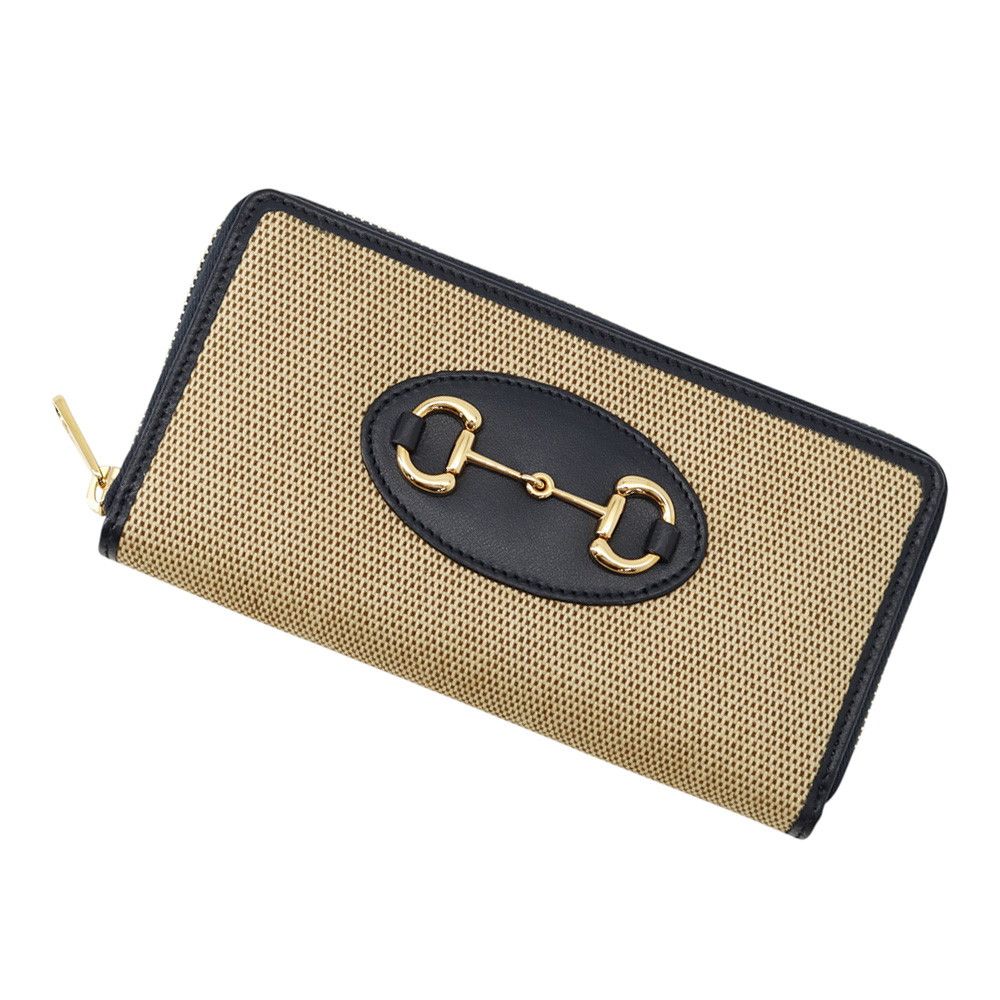 Gucci Wallet Horsebit 1955 Zip Around Canvas Leather Black