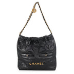 Chanel Handbag Quilted Chanel 22 Double Pocket Small Calfskin Black