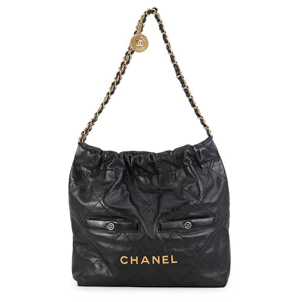 Chanel Handbag Quilted Chanel 22 Double Pocket Small Calfskin Black