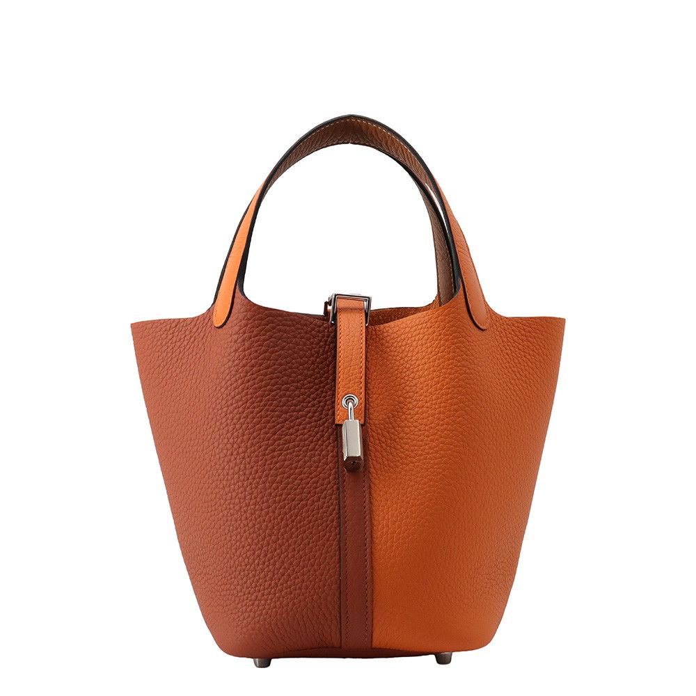 Hermes Picotin Lock PM Casaque Orange Cuible Gold Silver Taurillon Clemence