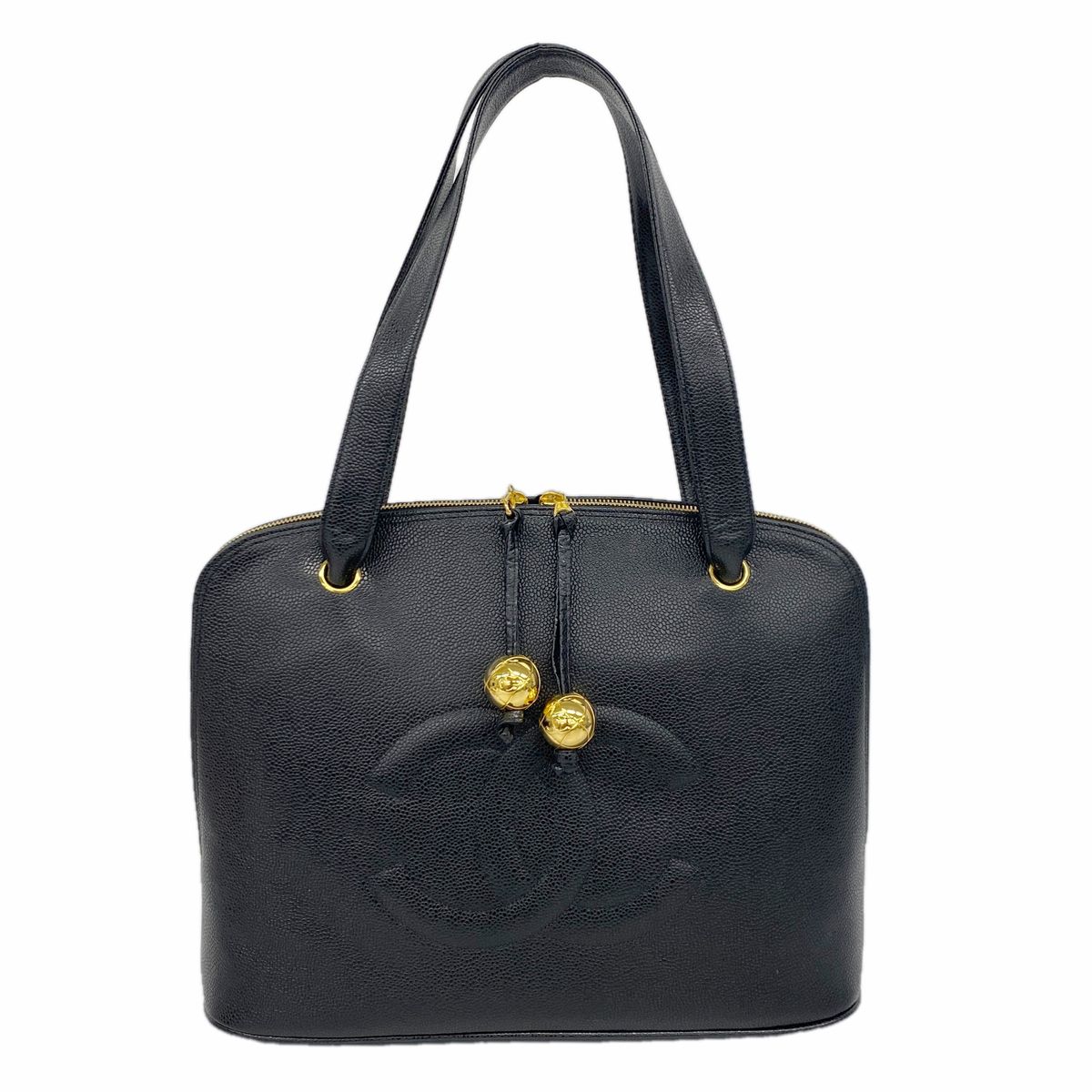 Chanel Shoulder Bag Caviar Leather Black Gold