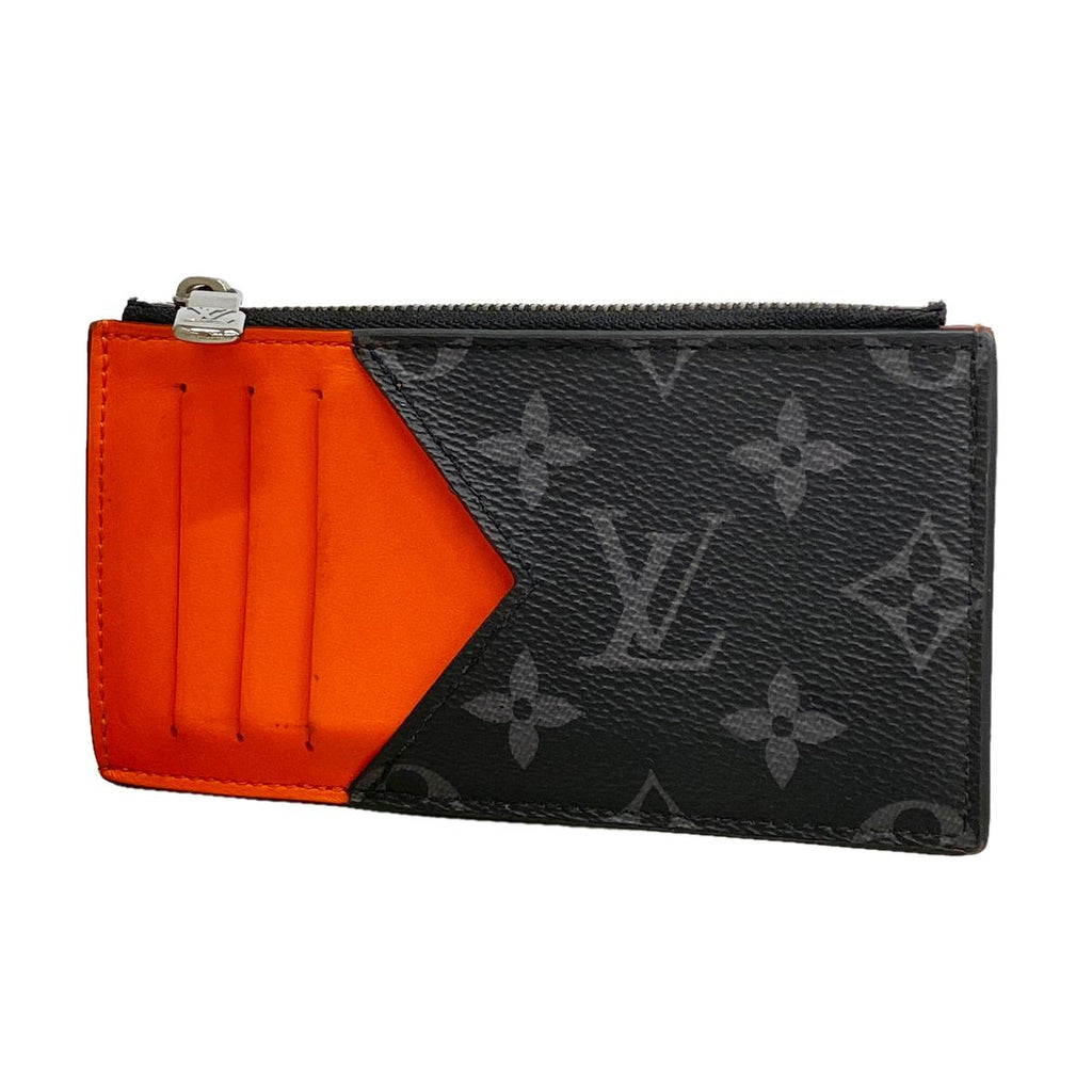 Louis Vuitton Monogram Eclipse Coin Card Holder Black Sunset Orange