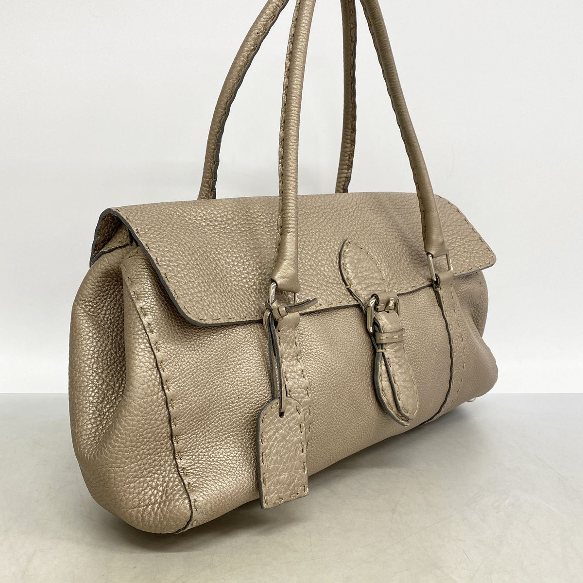 Fendi Tote Bag Selleria Leather Greige Silver — view 2