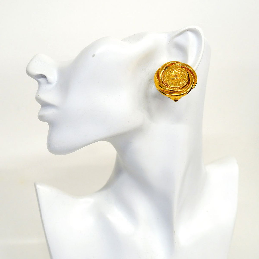 Chanel Earrings Vintage CC Logo Gold Plated — view 5