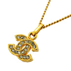 Chanel Necklace Vintage CC Logo Gold Plated Rhinestone