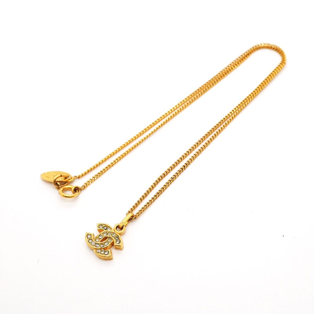 Chanel Necklace Vintage CC Logo Gold Plated Rhinestone — view 3