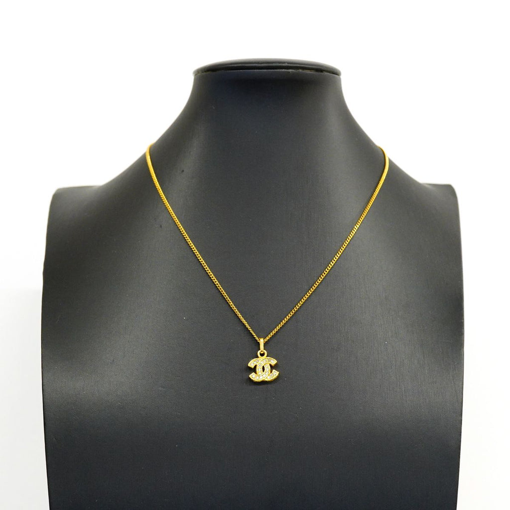 Chanel Necklace Vintage CC Logo Gold Plated Rhinestone — view 6