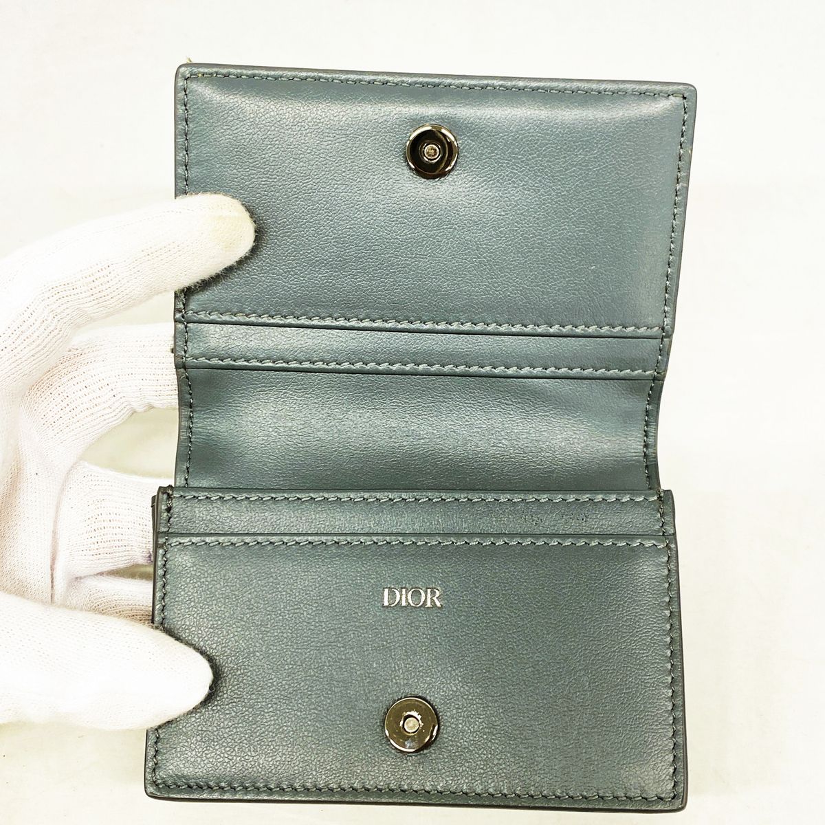 Dior Card Case Oblique Saddle Canvas Leather Gray Silver — view 3