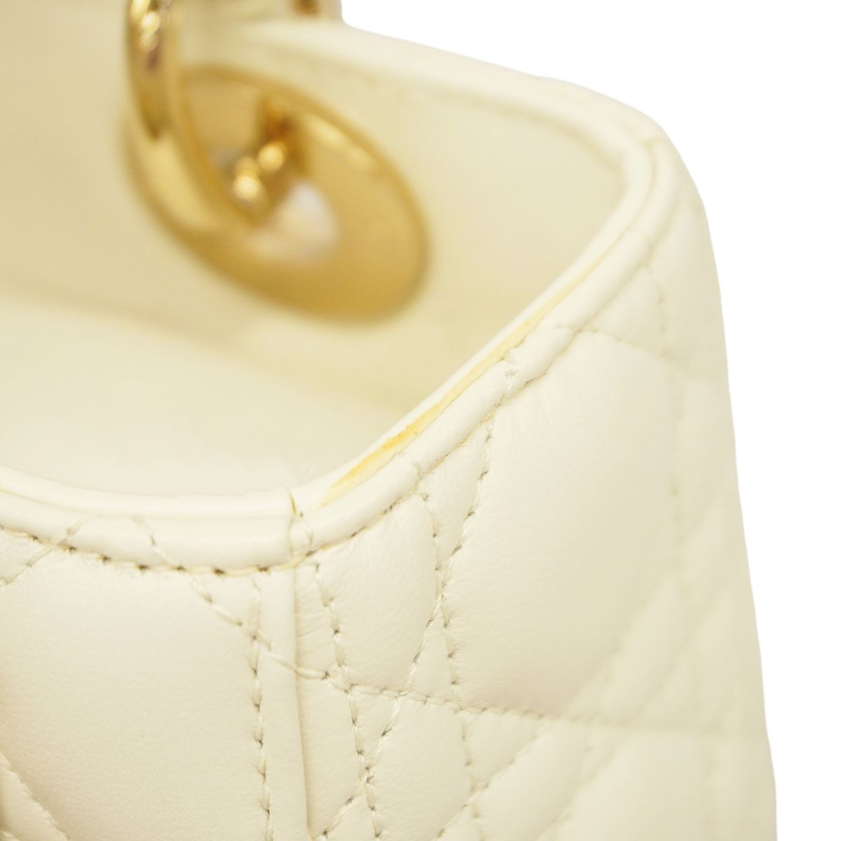 Dior Handbag Cannage Lady Leather White Champagne Gold 2-Way Bag — view 6