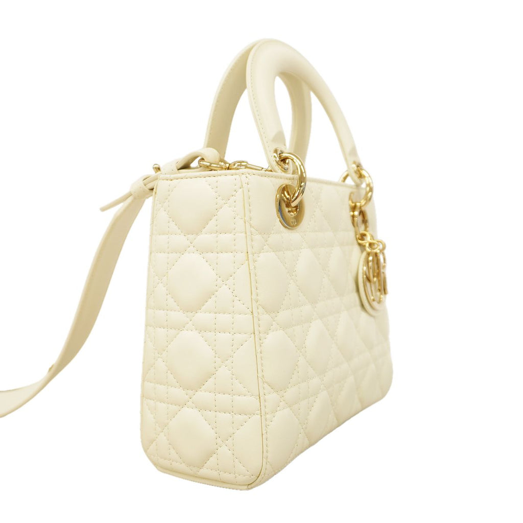 Dior Handbag Cannage Lady Leather White Champagne Gold 2-Way Bag — view 2