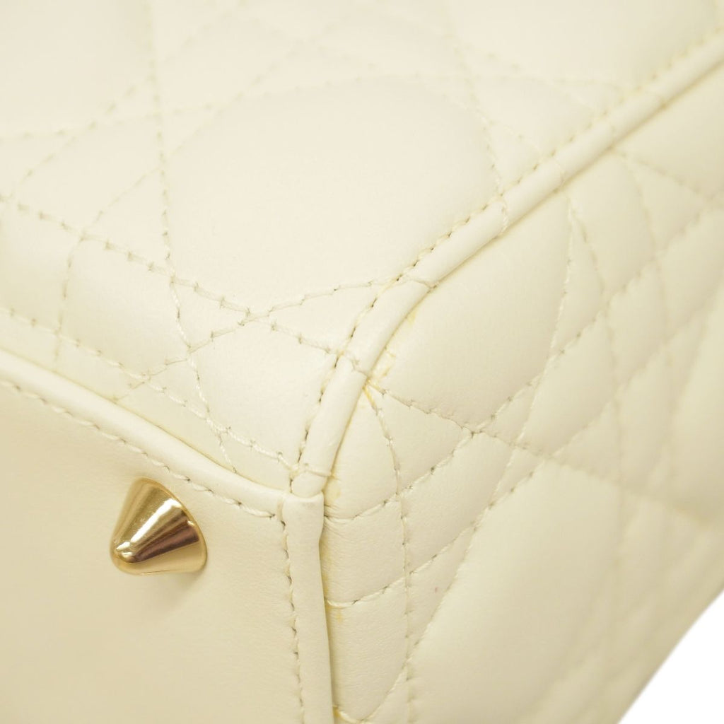 Dior Handbag Cannage Lady Leather White Champagne Gold 2-Way Bag — view 7