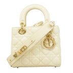 Dior Handbag Cannage Lady Leather White Champagne Gold 2-Way Bag