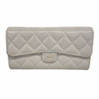 Chanel Wallet Quilted Lambskin Gray Silver
