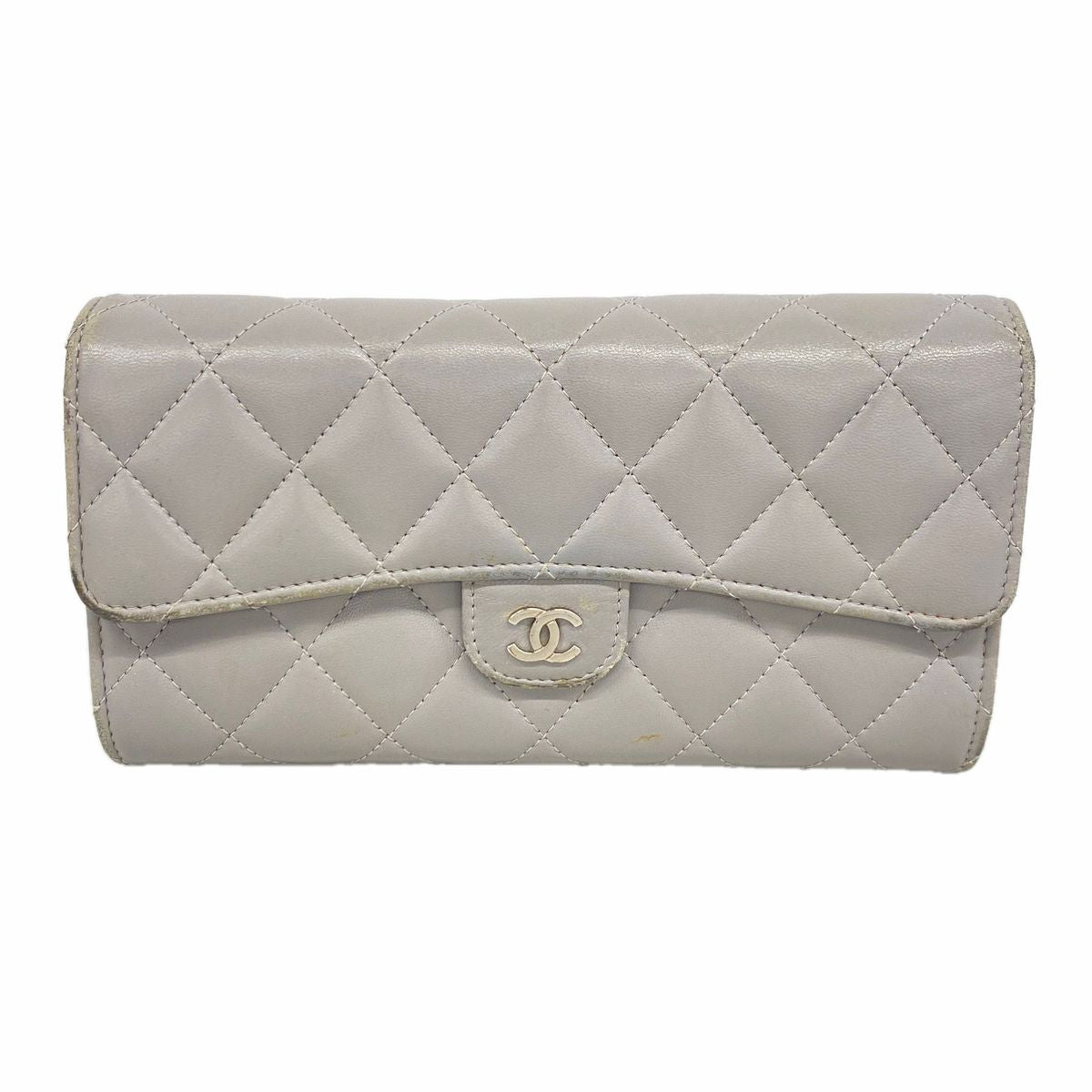 Chanel Wallet Quilted Lambskin Gray Silver