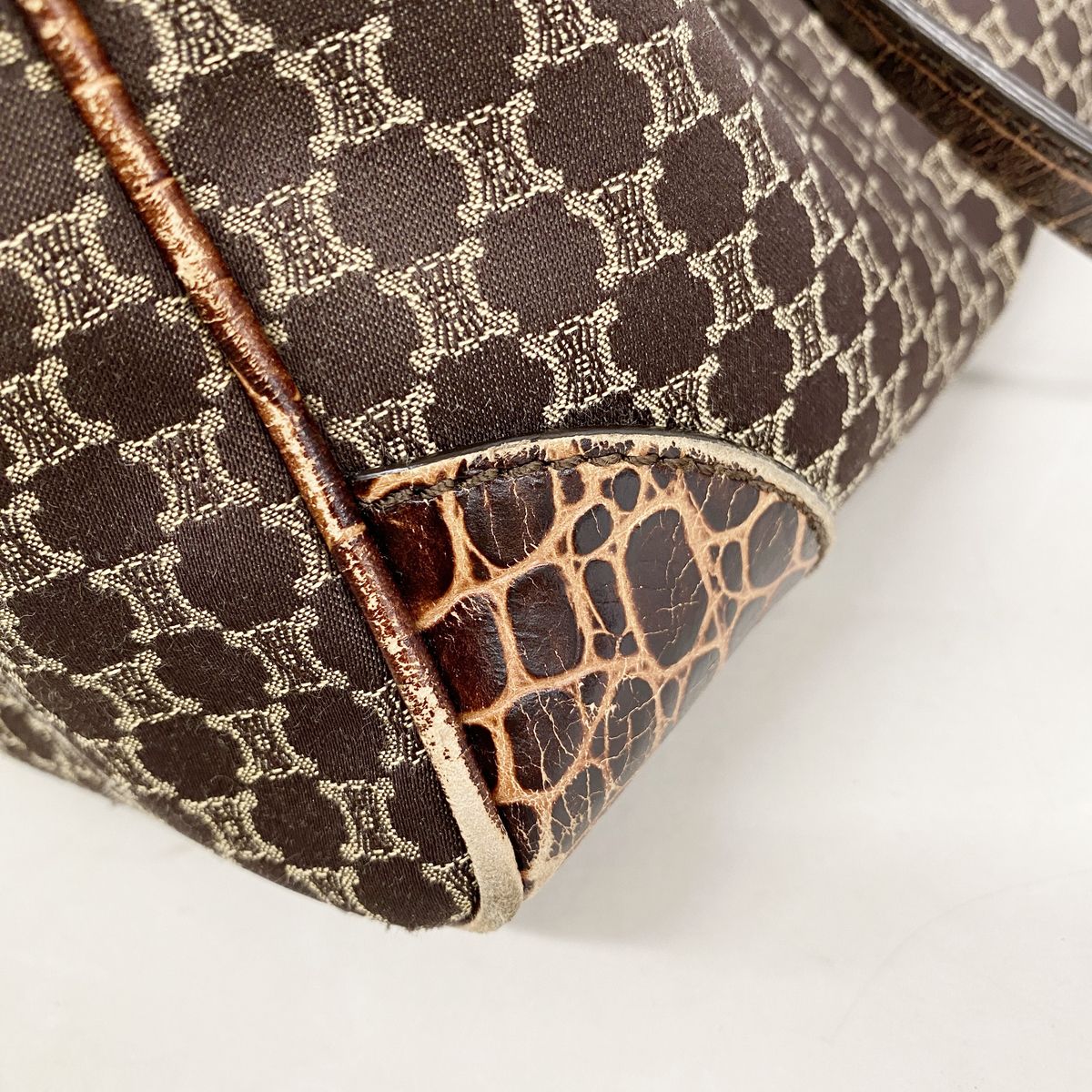 Celine Tote Bag Macadam Nylon Canvas Brown Champagne Gold — view 6