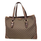 Celine Tote Bag Macadam Nylon Canvas Brown Champagne Gold