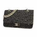 Chanel Shoulder Bag Tweed Black Ivory Silver
