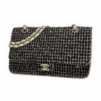 Chanel Shoulder Bag Tweed Black Ivory Silver