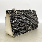 Chanel Shoulder Bag Tweed Black Ivory Silver — view 2