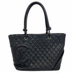 Chanel Tote Bag Cambon Lambskin Black Silver