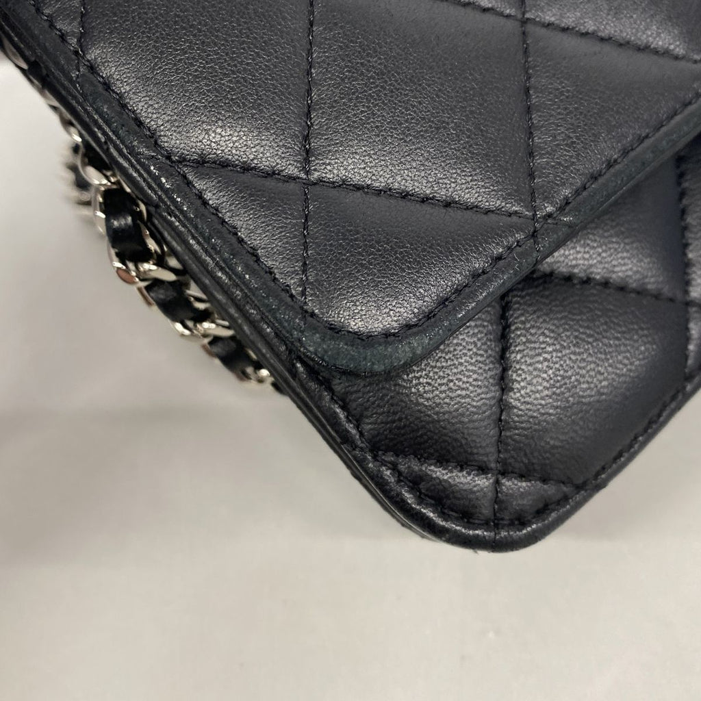 Chanel Wallet on Chain Quilted Lambskin Black Silver Shoulder Bag — view 6