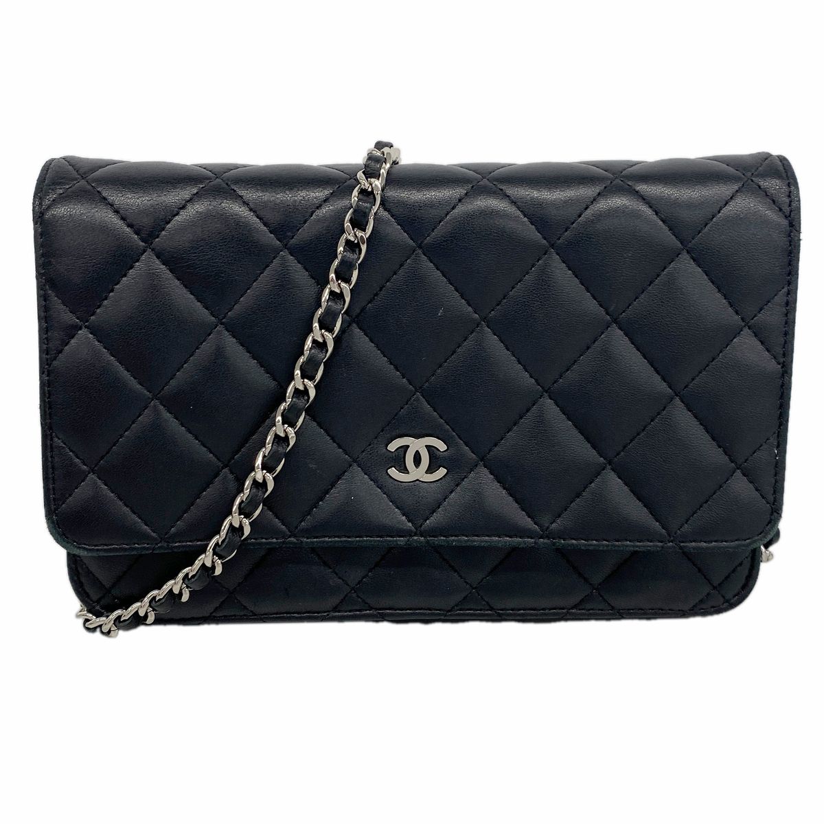 Chanel Wallet on Chain Quilted Lambskin Black Silver Shoulder Bag