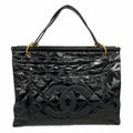 Chanel Tote Bag Quilted Patent Leather Black Gold