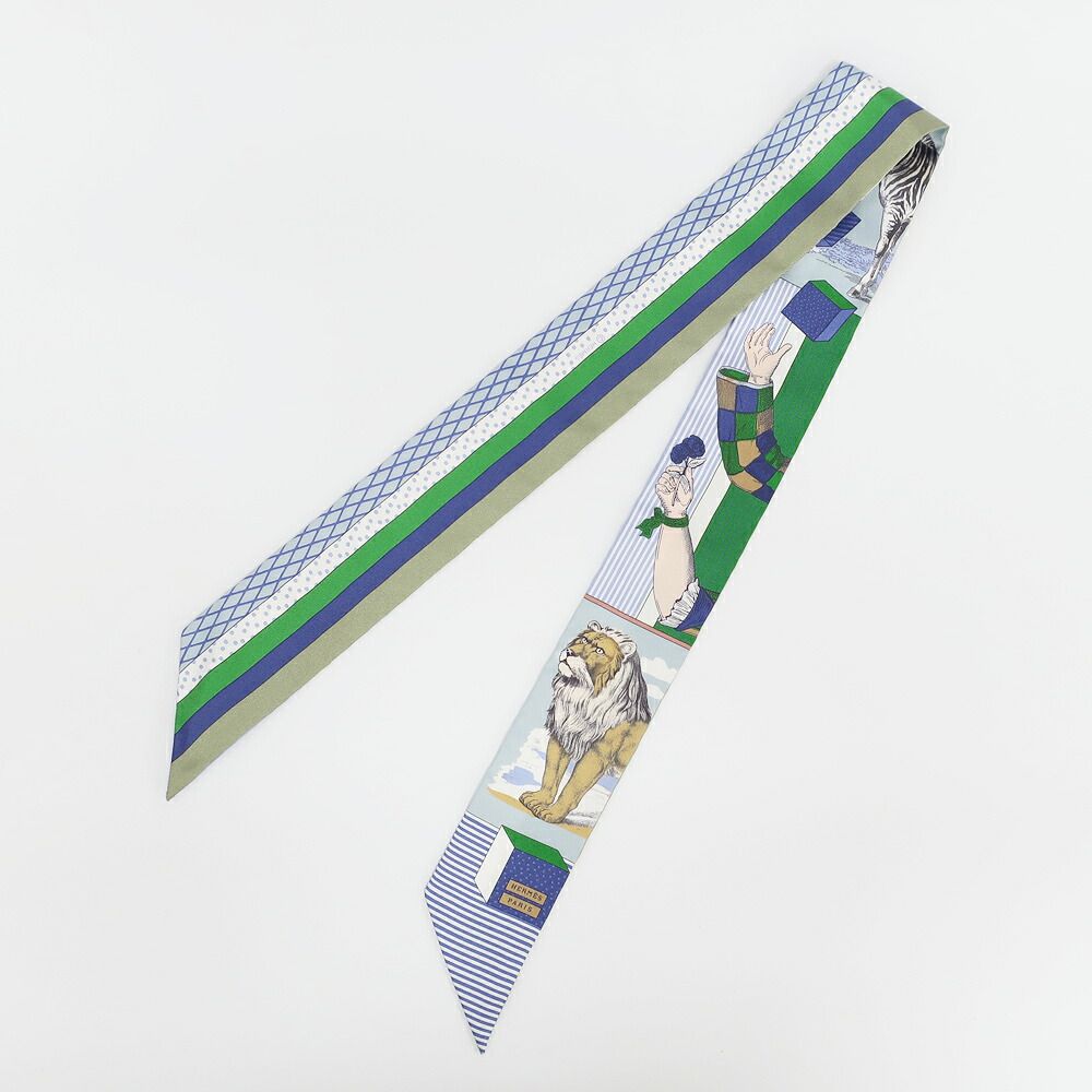 Hermes Twilly Grand Thetre Nouveau Scarf Silk Blue Green White — view 3