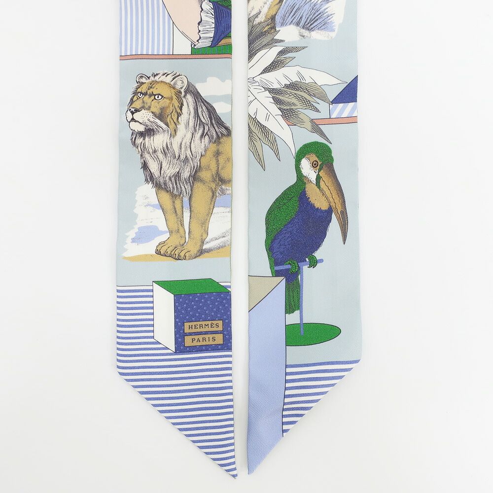 Hermes Twilly Grand Thetre Nouveau Scarf Silk Blue Green White — view 4