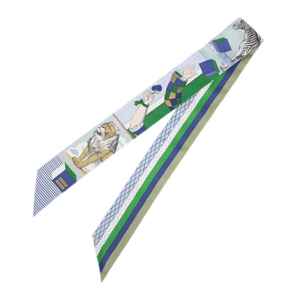 Hermes Twilly Grand Thetre Nouveau Scarf Silk Blue Green White