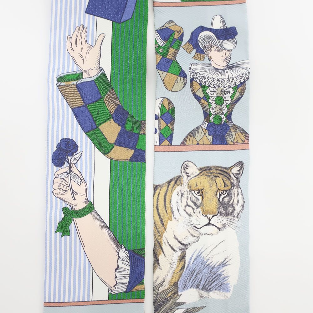 Hermes Twilly Grand Thetre Nouveau Scarf Silk Blue Green White — view 6