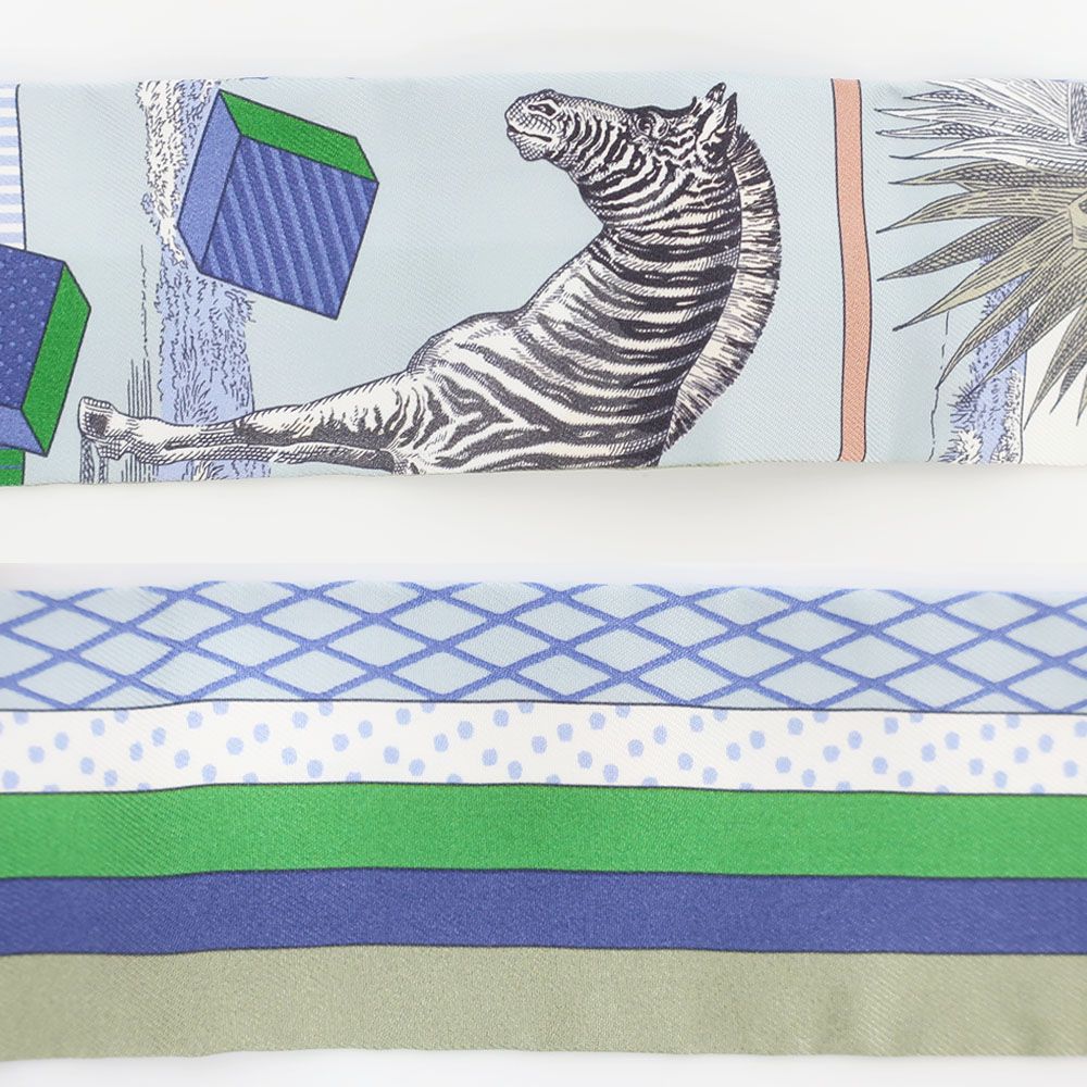 Hermes Twilly Grand Thetre Nouveau Scarf Silk Blue Green White — view 7