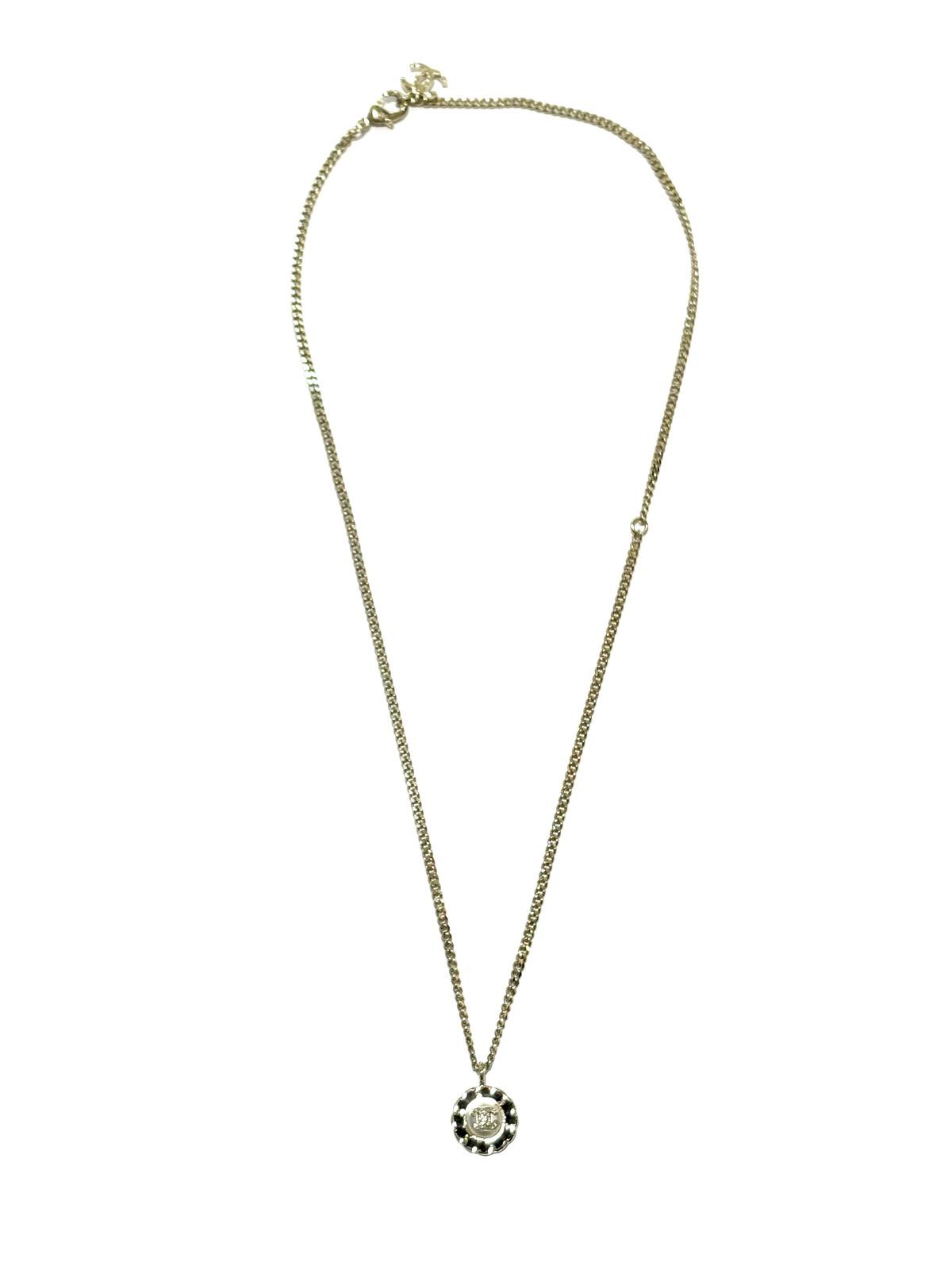 Chanel CC Logo Necklace Gold White Black Faux Padding Stainless Steel — view 2