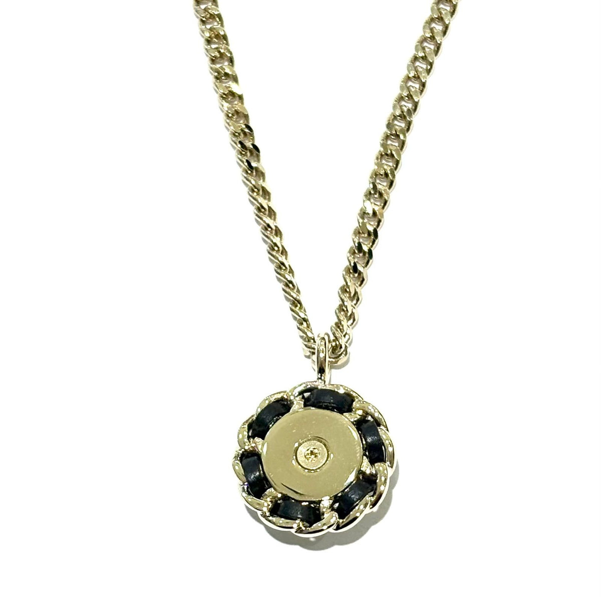 Chanel CC Logo Necklace Gold White Black Faux Padding Stainless Steel — view 4