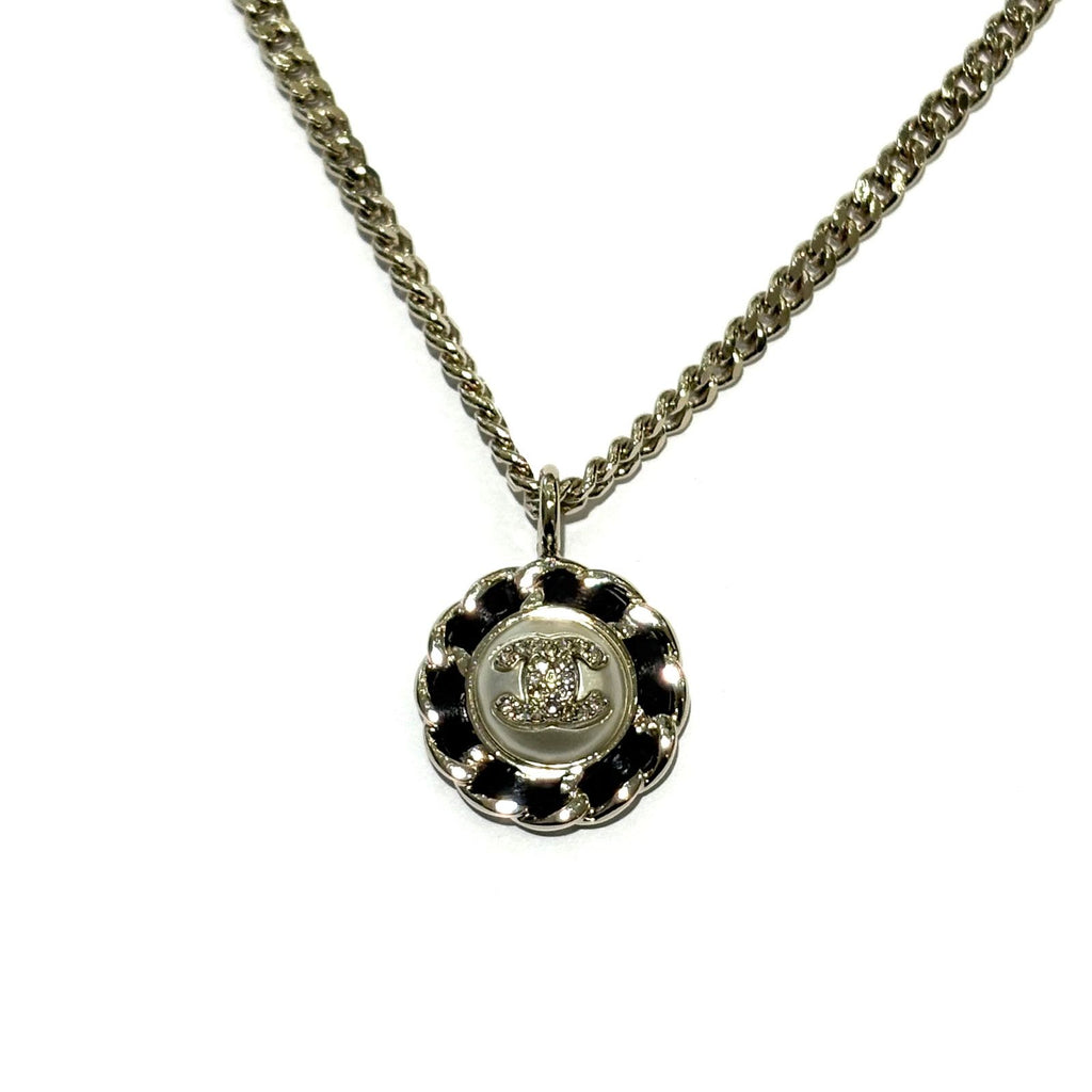 Chanel CC Logo Necklace Gold White Black Faux Padding Stainless Steel