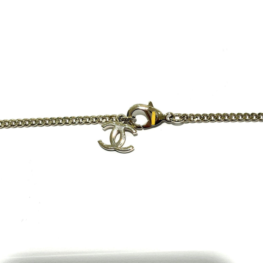 Chanel CC Logo Necklace Gold White Black Faux Padding Stainless Steel — view 3