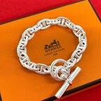 Hermes Chaine D'ancre MM 18 Links Bracelet 925 Sterling Silver Chain Bangle