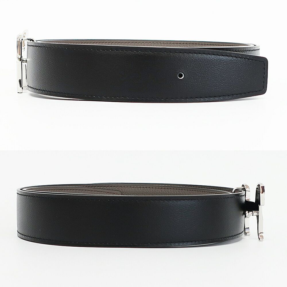 Hermes Belt Buckle Panash Leather 32 Black Gray Silver Reversible — view 3