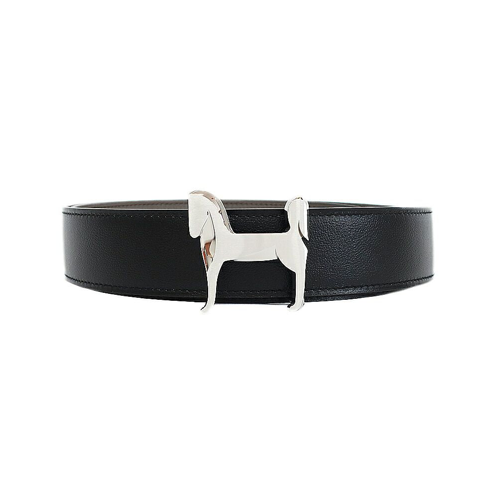 Hermes Belt Buckle Panash Leather 32 Black Gray Silver Reversible