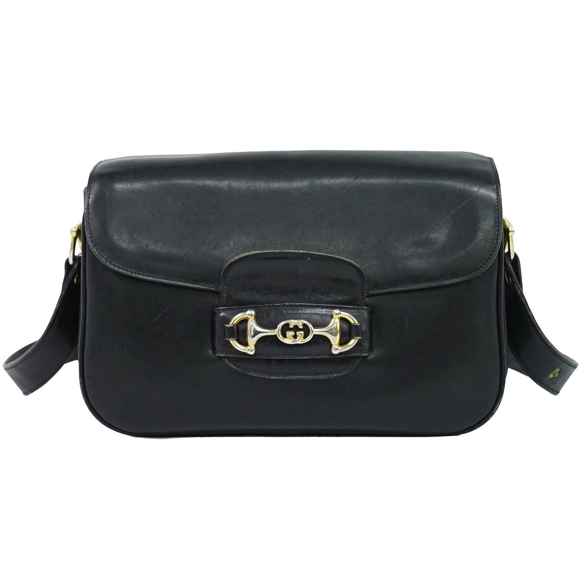 Gucci Vintage Gucci Horsebit Interlocking G Shoulder Bag Leather Black