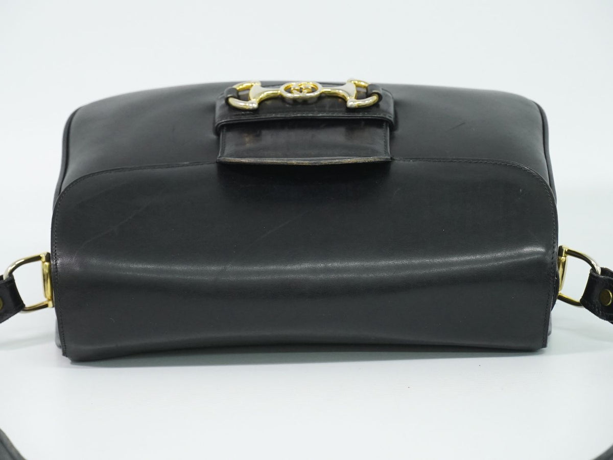 Gucci Vintage Gucci Horsebit Interlocking G Shoulder Bag Leather Black — view 5