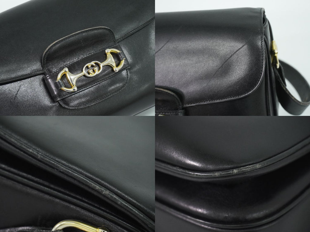 Gucci Vintage Gucci Horsebit Interlocking G Shoulder Bag Leather Black — view 7