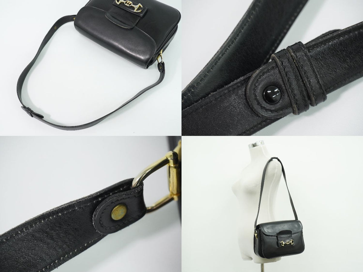 Gucci Vintage Gucci Horsebit Interlocking G Shoulder Bag Leather Black — view 6