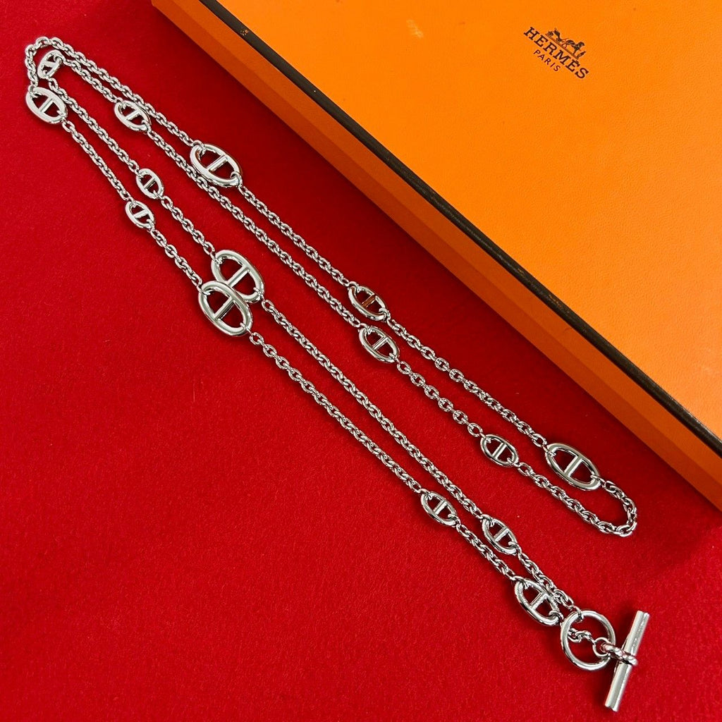 Hermes Farandole Necklace 925 Sterling Silver Long Chain