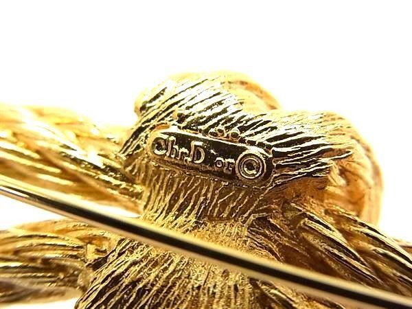 Dior Brooch Gold Metal Rhinestone Rope Motif — view 4