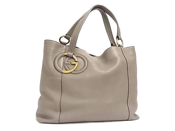 Gucci Tote Bag Interlocking G Greige Leather Gold