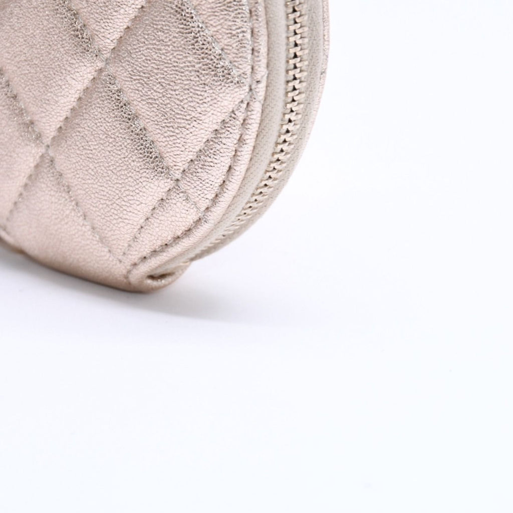 Chanel Quilted Airpods Case Coin Purse CC Logo Leather Champagne Gold — view 7