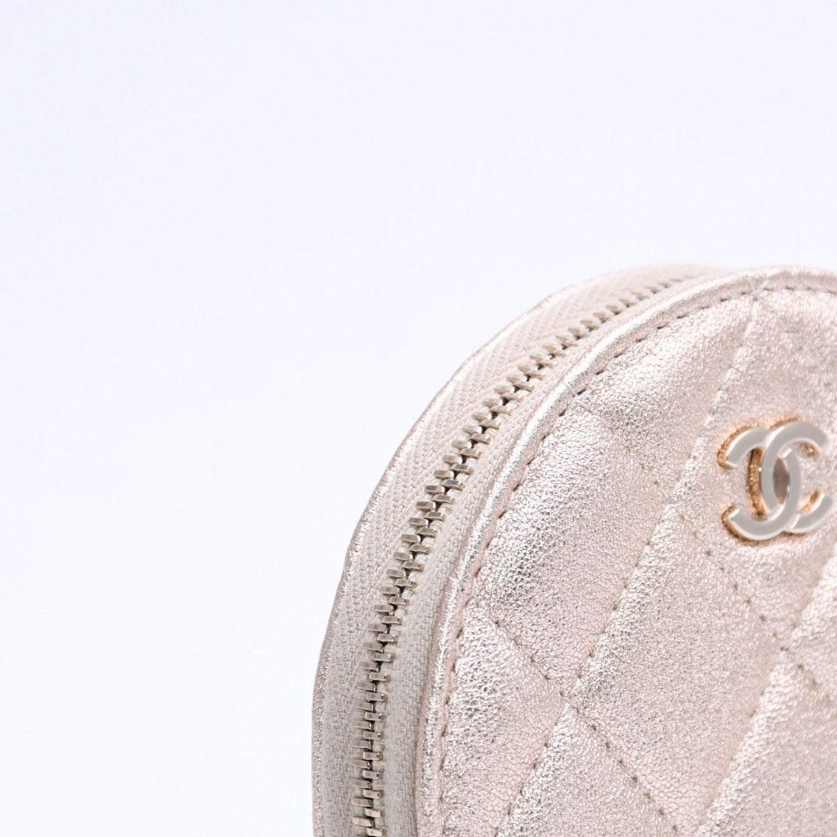 Chanel Quilted Airpods Case Coin Purse CC Logo Leather Champagne Gold — view 4