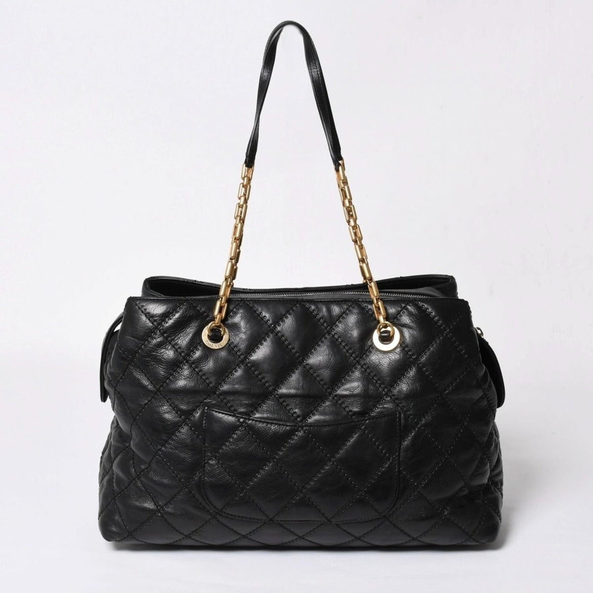 Chanel Chain Tote Bag CC Logo Quilted Leather Black Gold — view 2