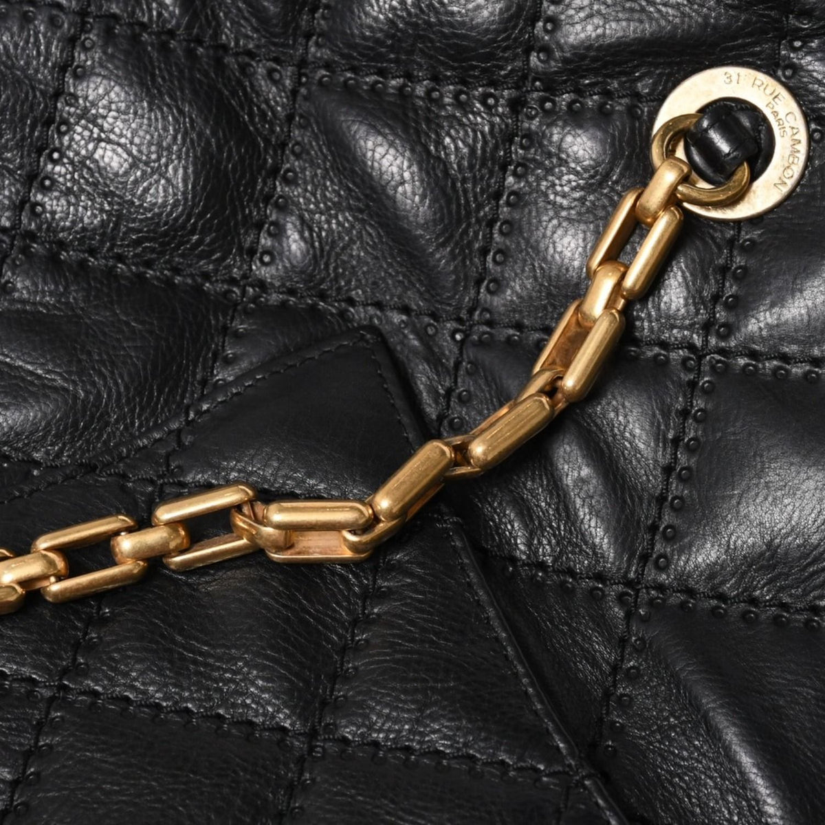Chanel Chain Tote Bag CC Logo Quilted Leather Black Gold — view 7